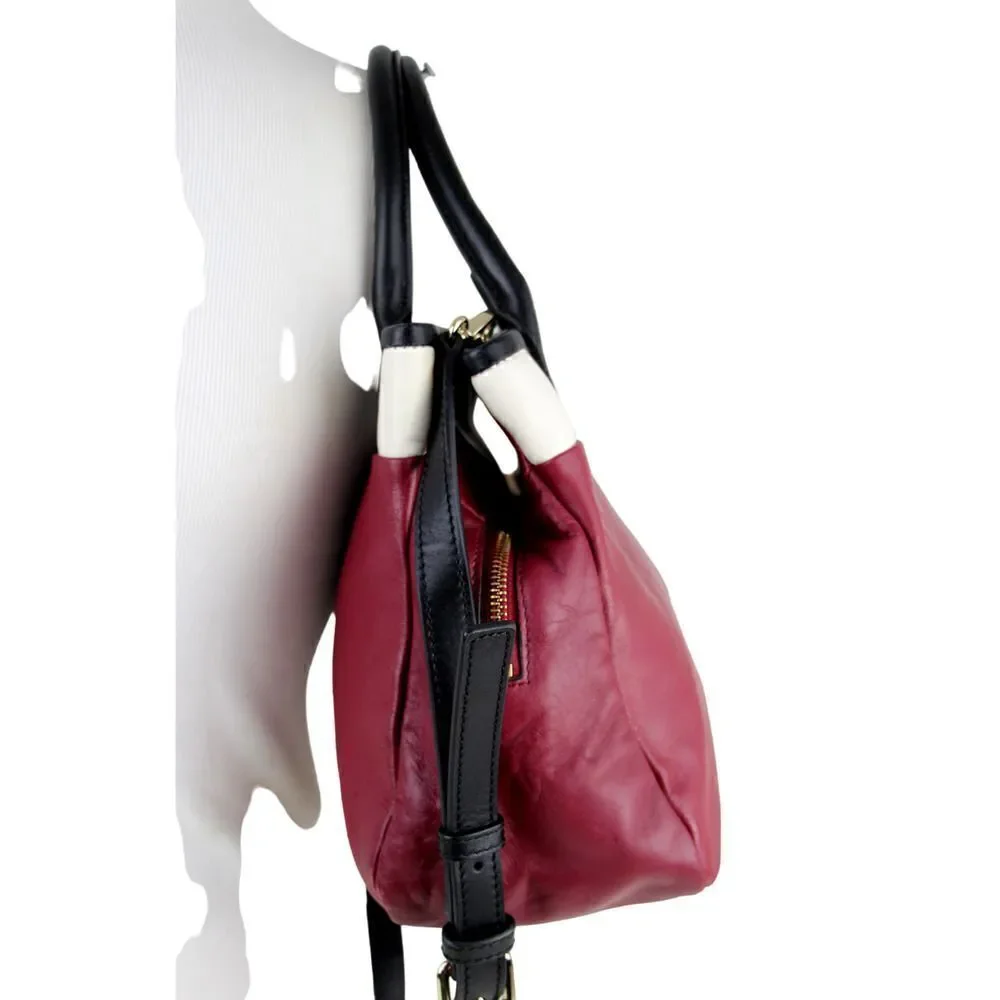 Kate Spade BURGUNDY WHITE GENUINE LEATHER X-BODY SATCHEL SHOULDER BAG HANDBAG